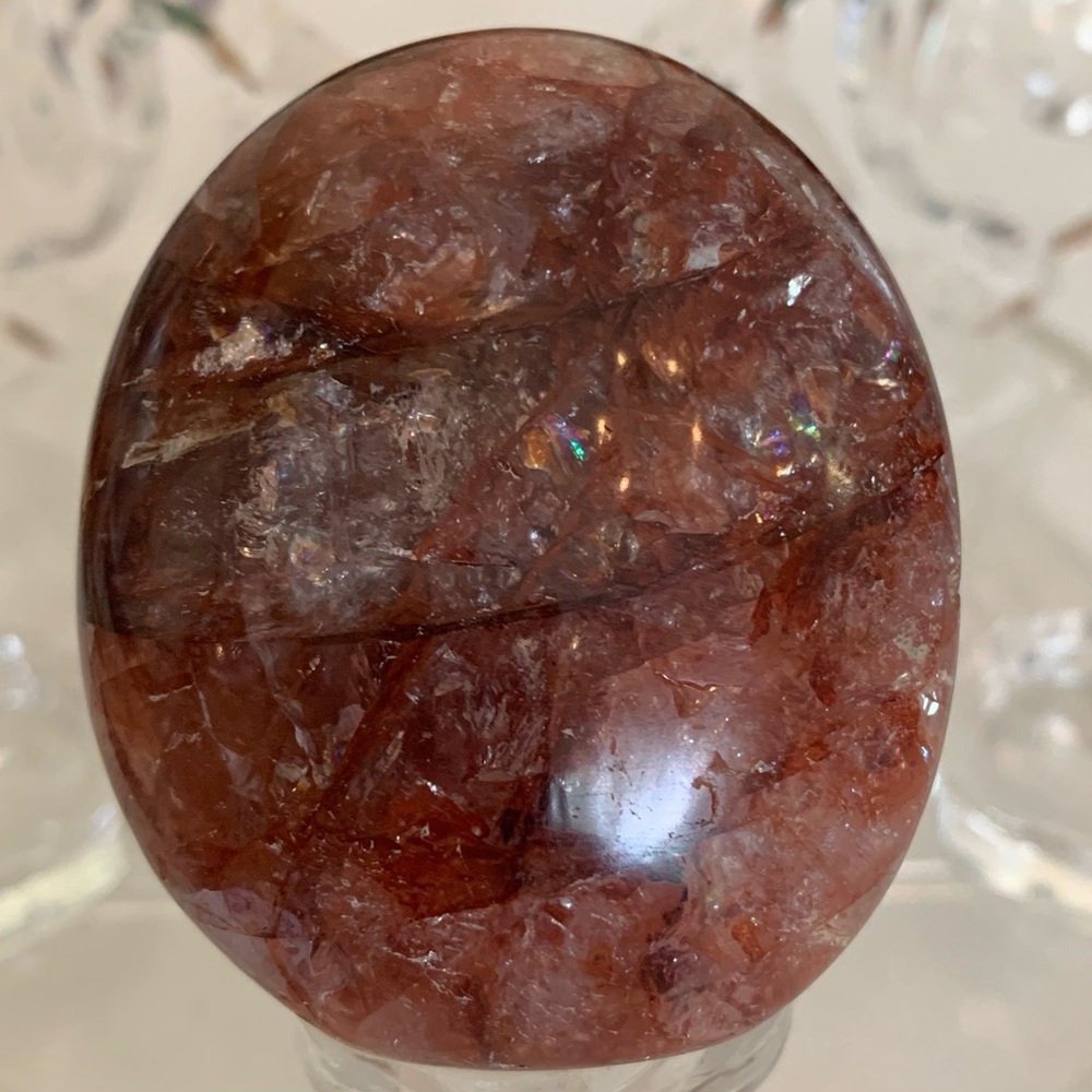 Fire Hematoid Quartz Tumbled Worry Palm Stone Crystal Chakra Healing Grids 2.1"